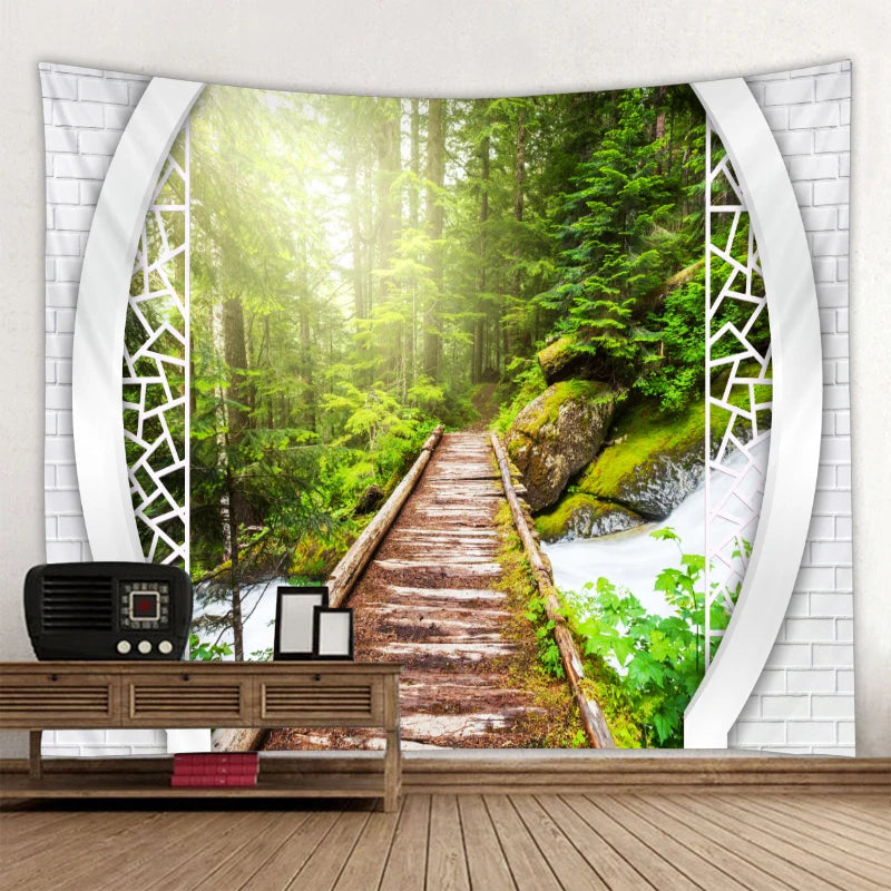 Beautiful nature waterfall tapestry forest print seascape hippie wall hanging bohemian wall tapestry mandala wall decoration