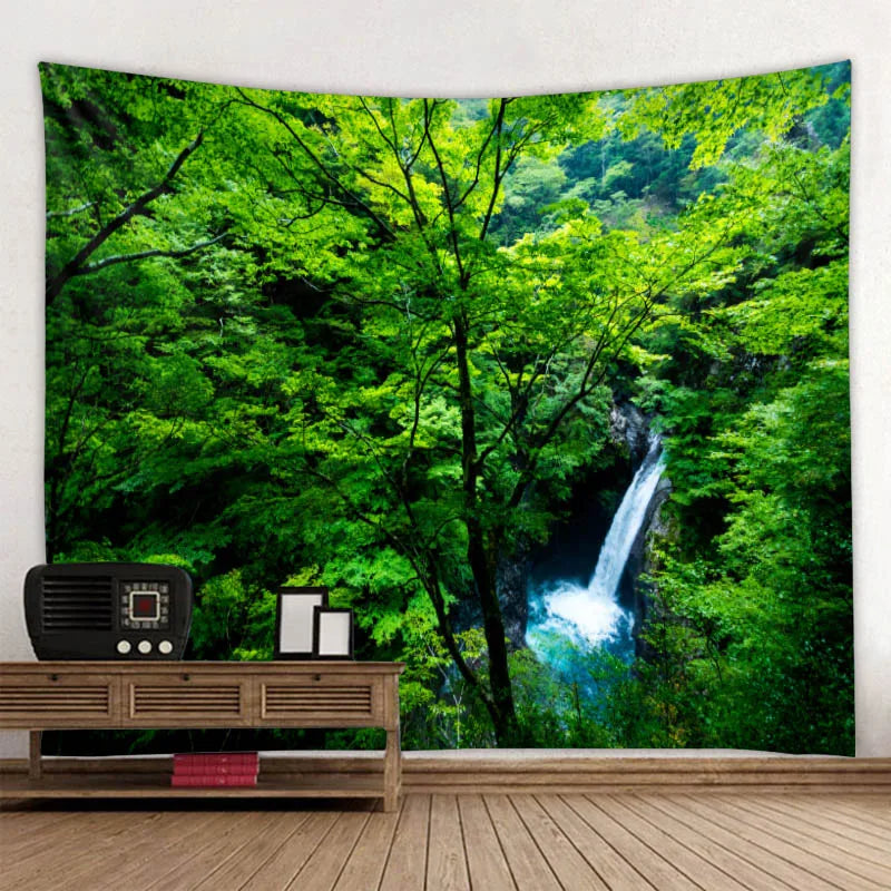 Beautiful nature waterfall tapestry forest print seascape hippie wall hanging bohemian wall tapestry mandala wall decoration