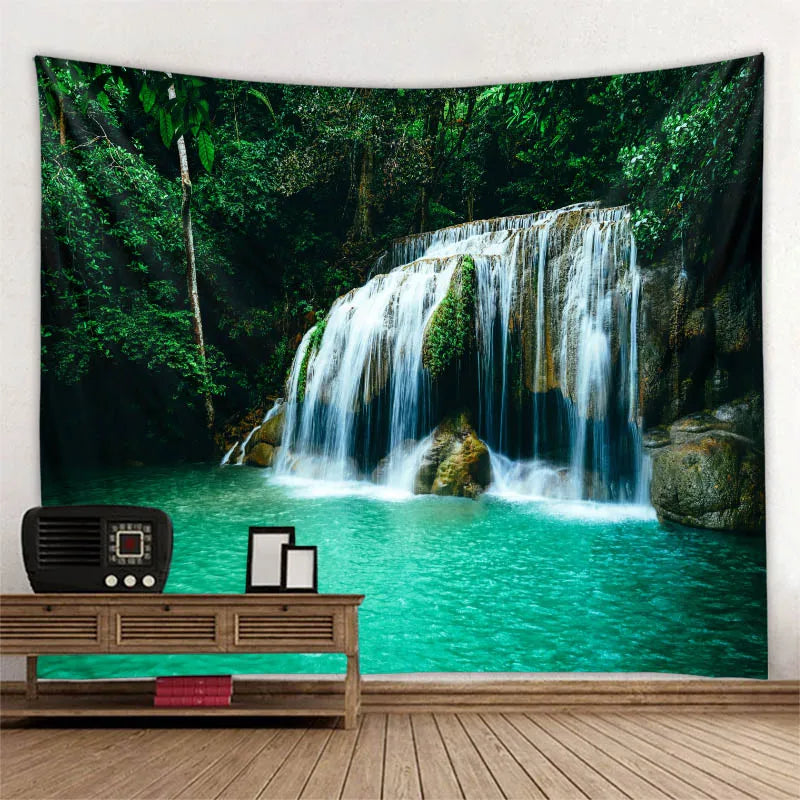 Beautiful nature waterfall tapestry forest print seascape hippie wall hanging bohemian wall tapestry mandala wall decoration