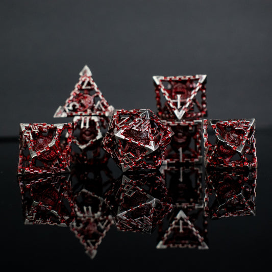 Beholder's Gates Hollow Metal Dice Set - Bloodied Silver