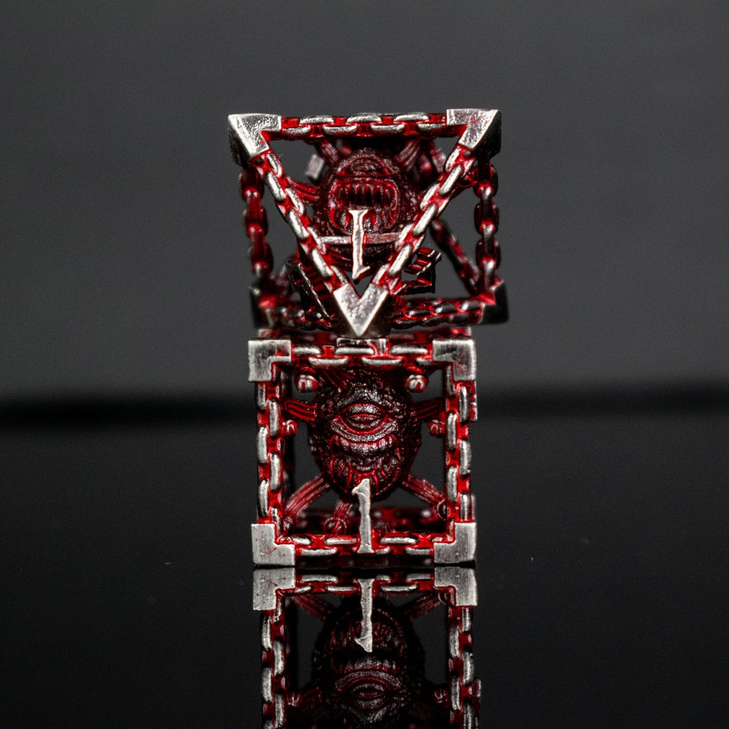 Beholder's Gates Hollow Metal Dice Set - Bloodied Silver