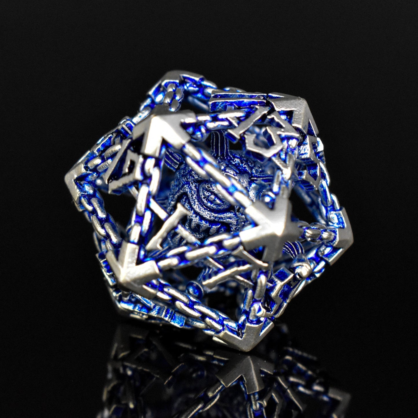 Beholder's Gates Hollow Metal Dice Set - Blue and Silver