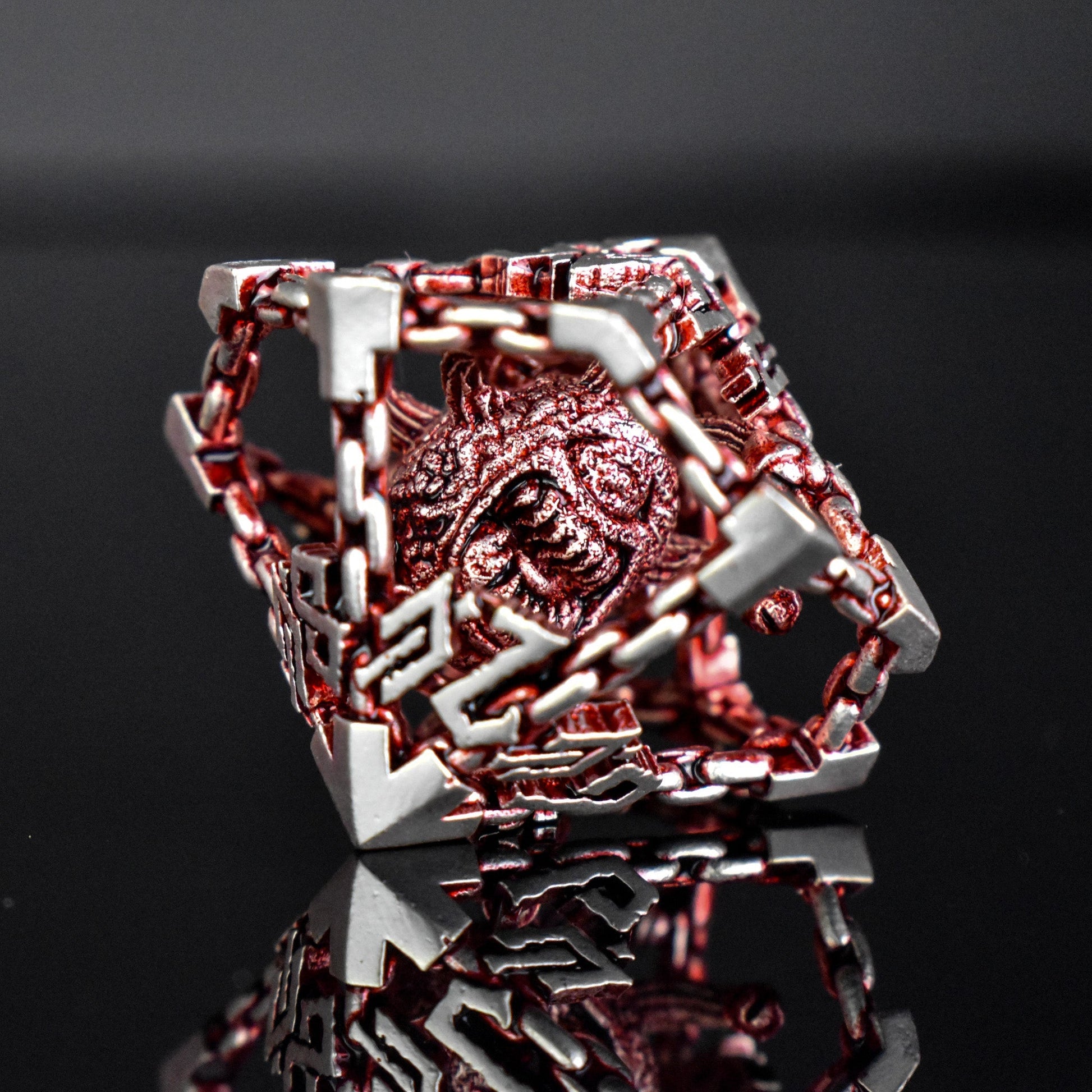 Beholder's Gates Hollow Metal Dice Set - Red and Silver