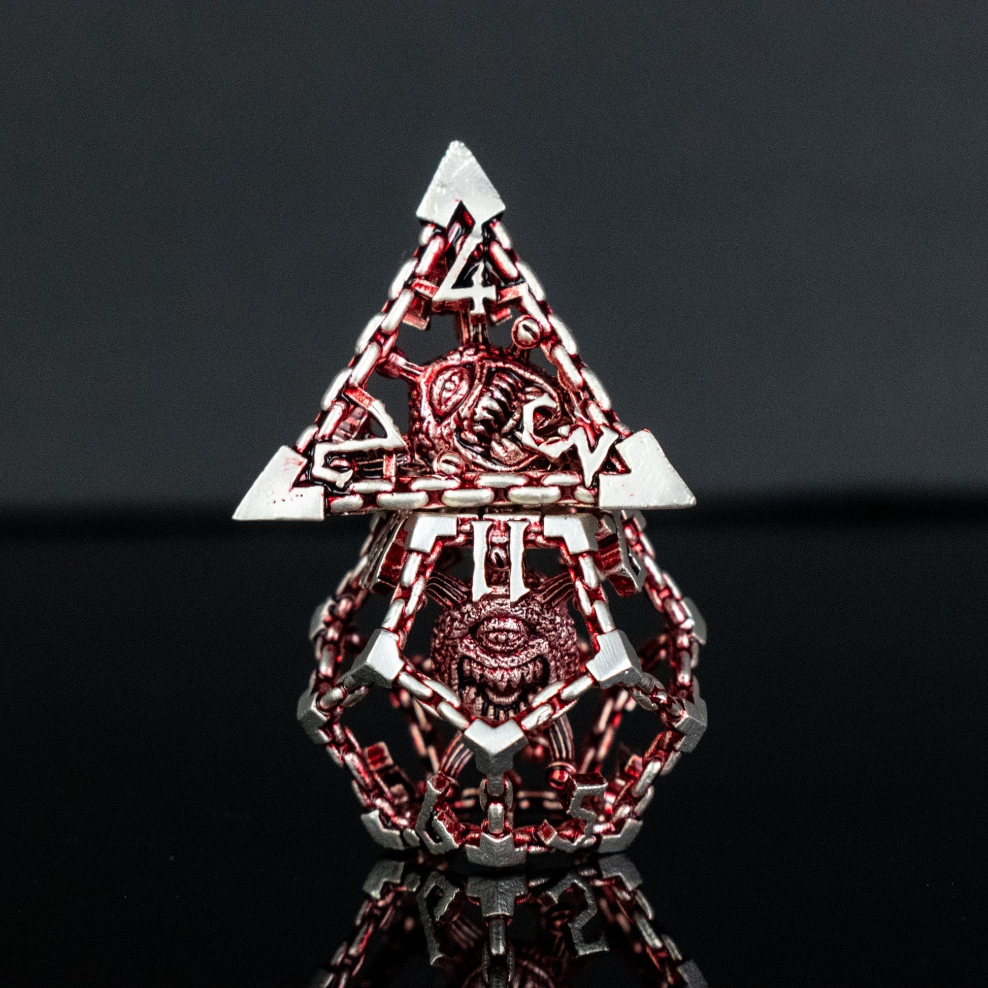 Beholder's Gates Hollow Metal Dice Set - Red and Silver