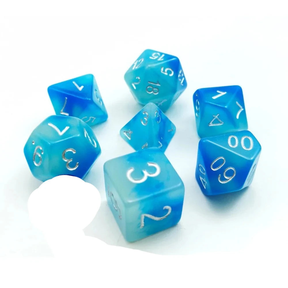 Bescon Gemini Glowing Polyhedral Dice 7pcs Set ICY ROCKS, Luminous RPG Dice Set d4 d6 d8 d10 d12 d20 d%, Brick Box Packaging