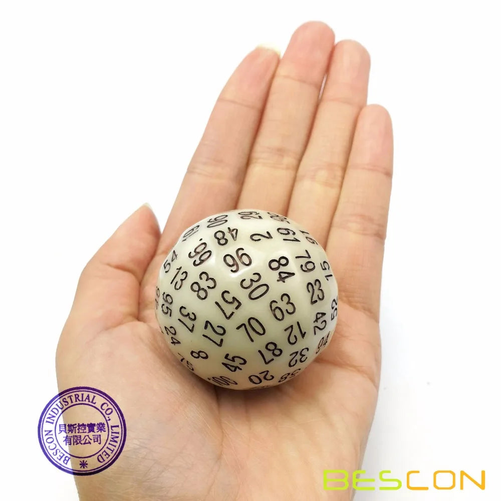 Bescon Glow in Dark Polyhedral 100 Sides Dice Glowing Yellow, Luminous D100 Dice, 100 Sided Cube, Glow-in-Dark D100 Game Dice