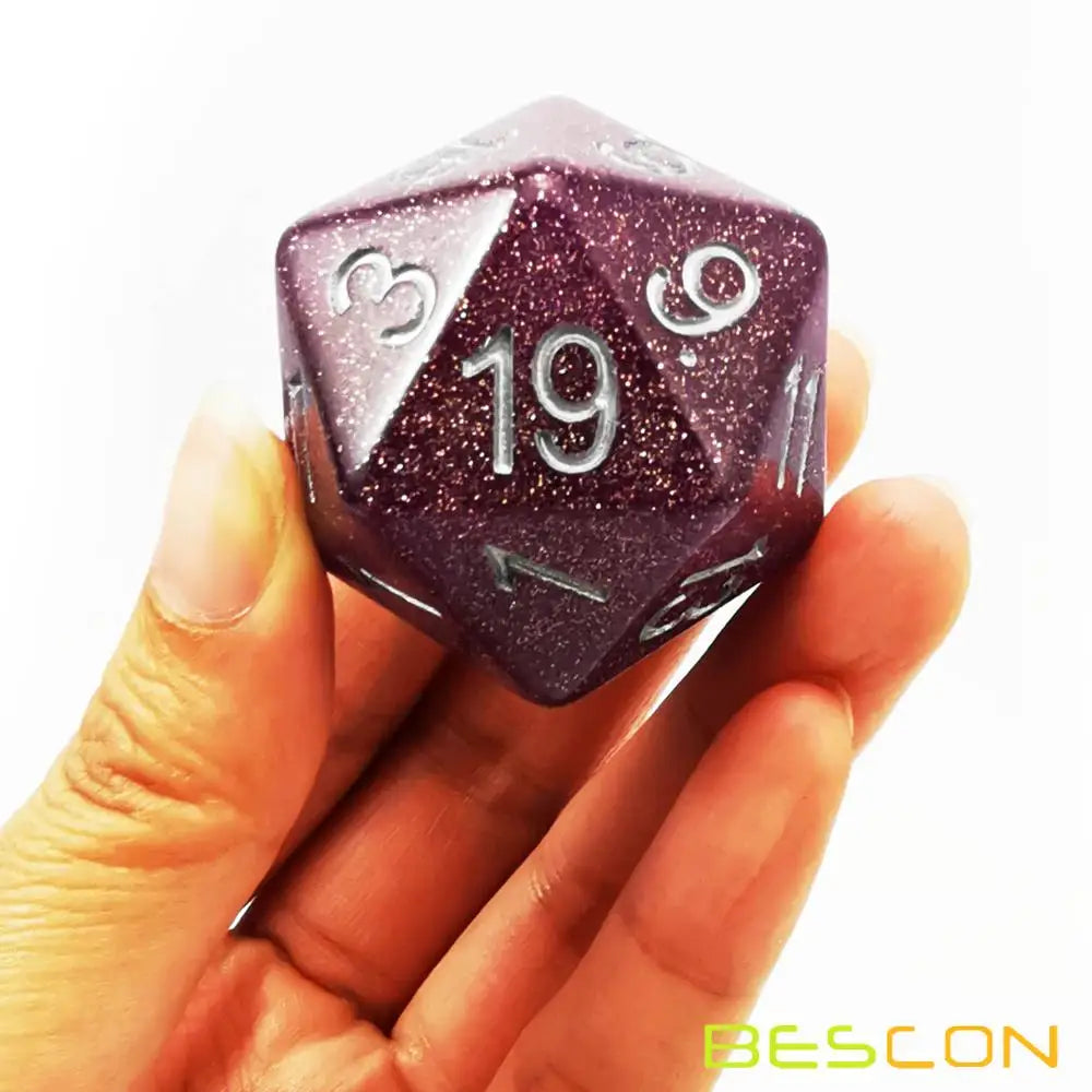 Bescon Jumbo D20 38MM, Big Size 20 Sides Dice 1.5 inch, Big 20 Faces Cube in Solid, Glitter,