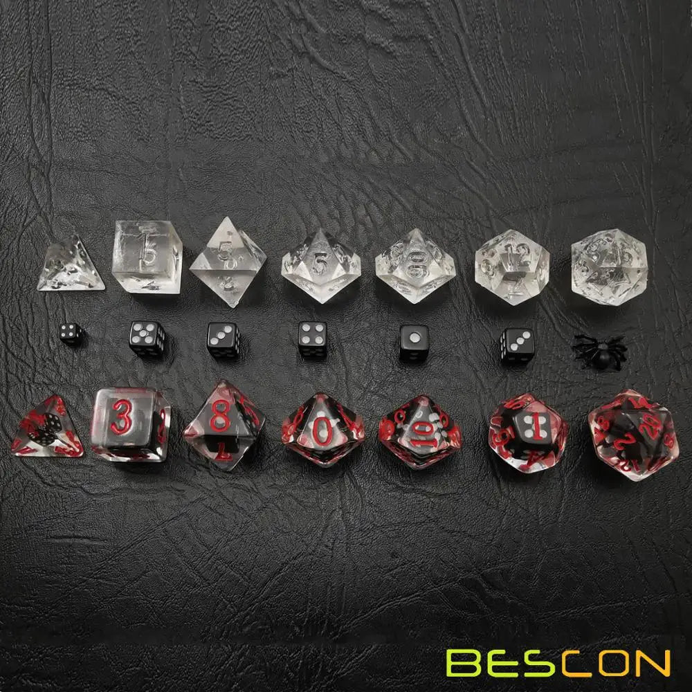 Bescon Novelty Spider Polyhedral Dice Set, Black Spider RPG Dice set of 7