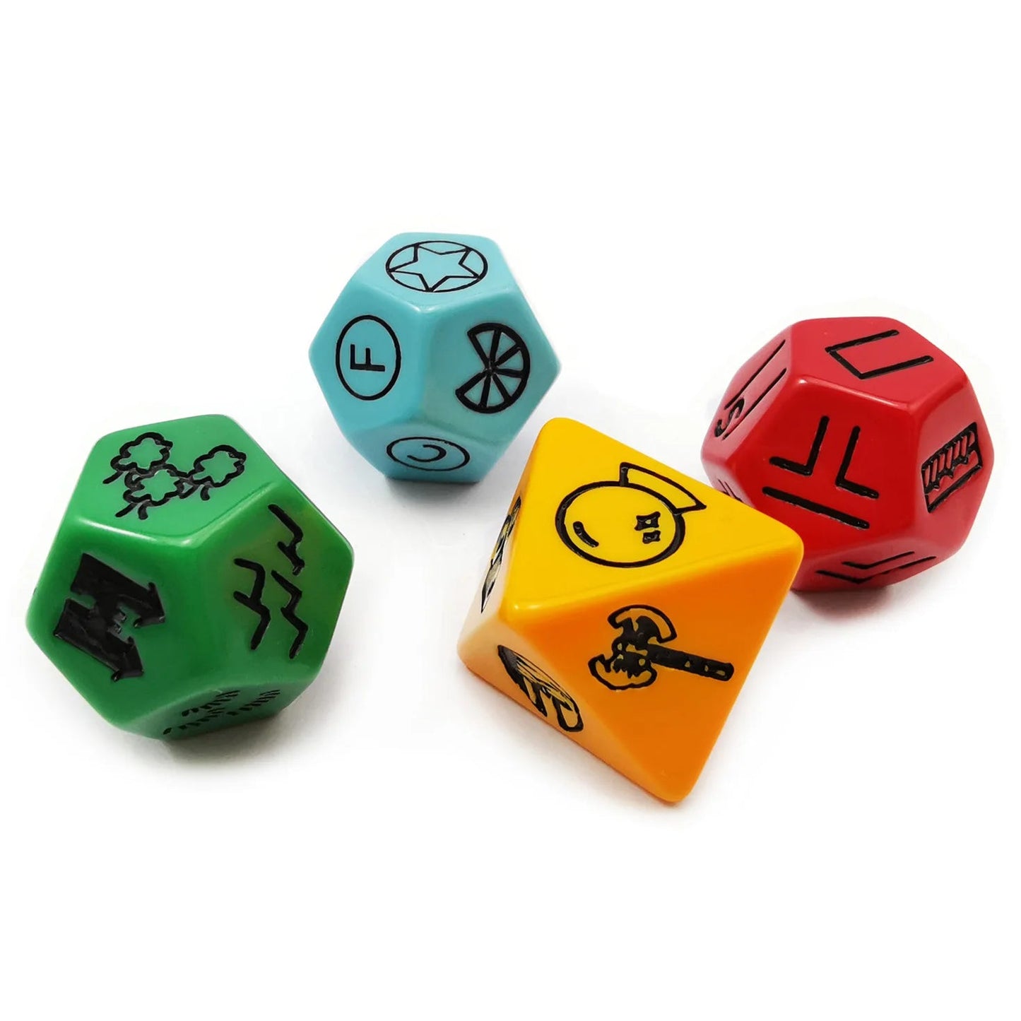 Bescon's Dungeon and Wilderness Terrain, Dungeon Feature and Treasure Type Dice Set, 4 piece Proprietary Polyhedral RPG Dice Set