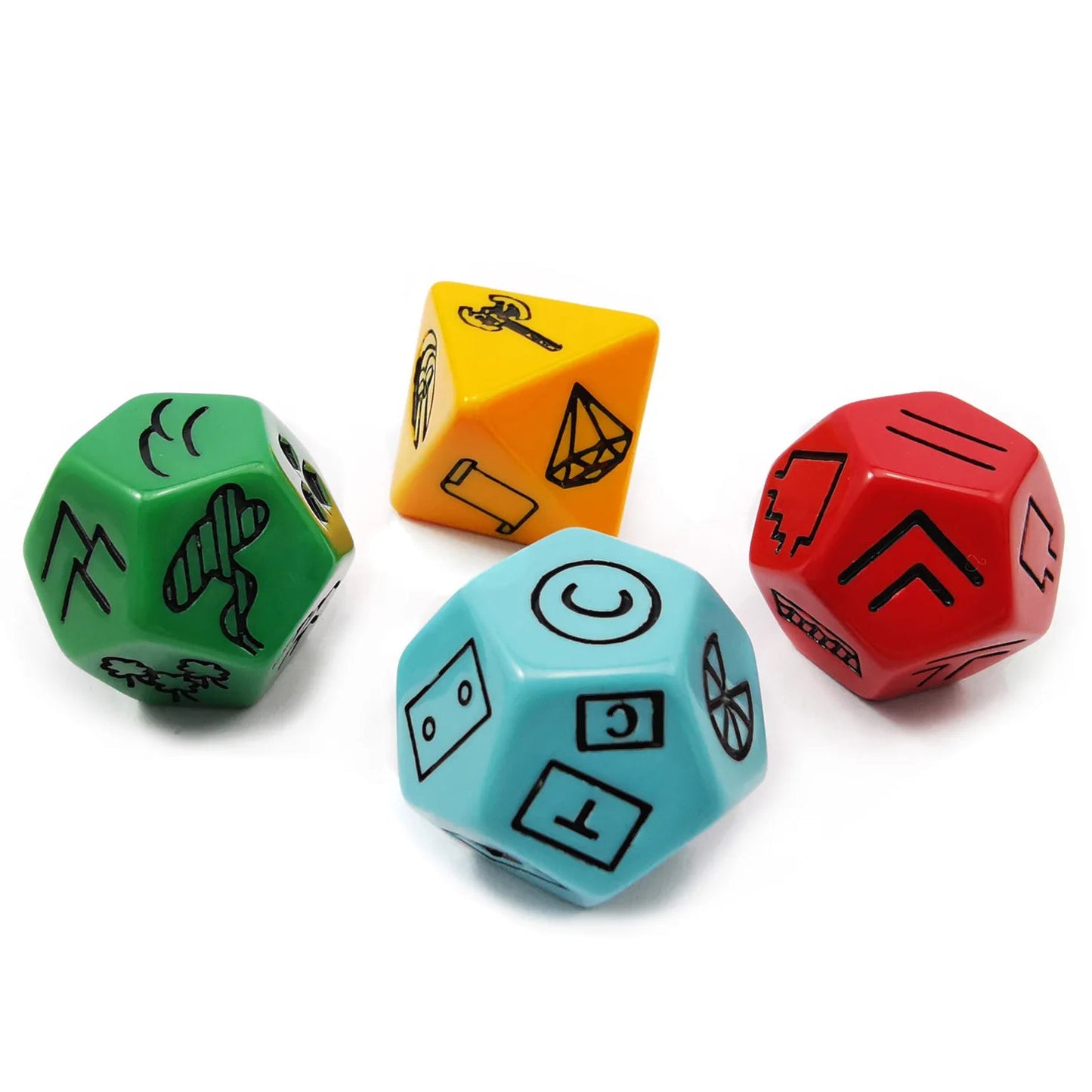 Bescon's Dungeon and Wilderness Terrain, Dungeon Feature and Treasure Type Dice Set, 4 piece Proprietary Polyhedral RPG Dice Set