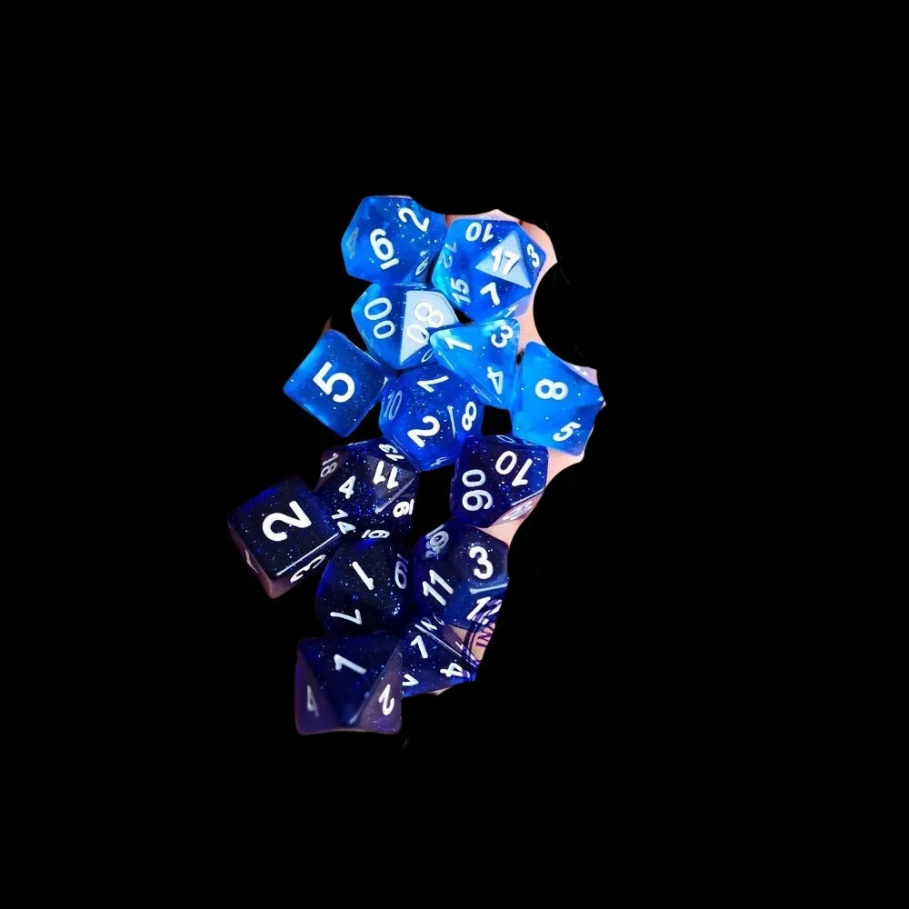 Bescon Super Glow in the Dark Nebula Glitter Polyhedral Dice Set NORTHERN LIGHT, Luminous RPG Dice Set, Glowing Novelty DND Dice