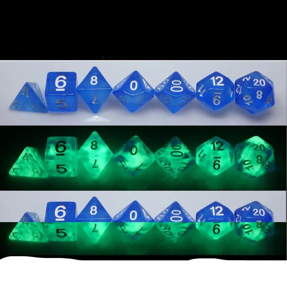 Bescon Super Glow in the Dark Nebula Glitter Polyhedral Dice Set NORTHERN LIGHT, Luminous RPG Dice Set, Glowing Novelty DND Dice