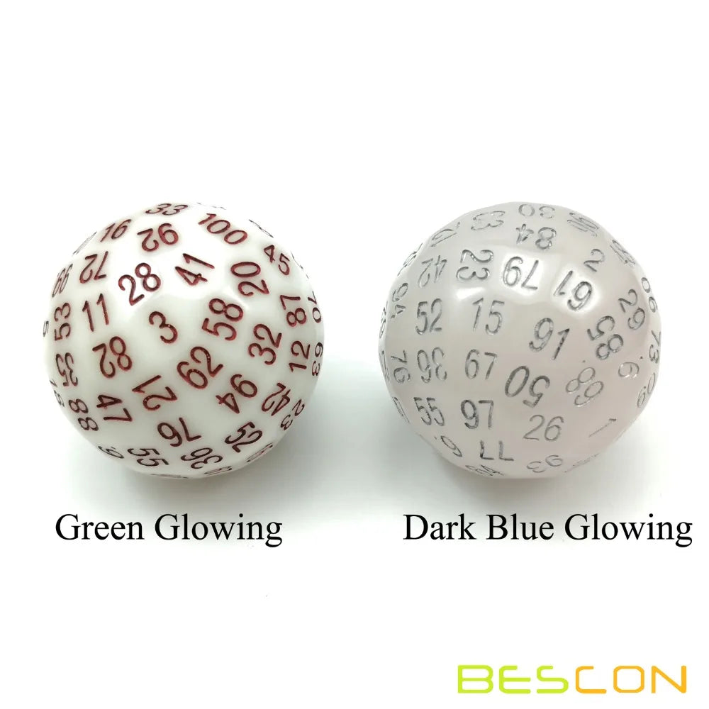 Bescon Super Jade Glow in Dark Polyhedral Dice 100 Sides, Luminous D100 die, 100 Sided Cube, Glowing D100 Game Dice