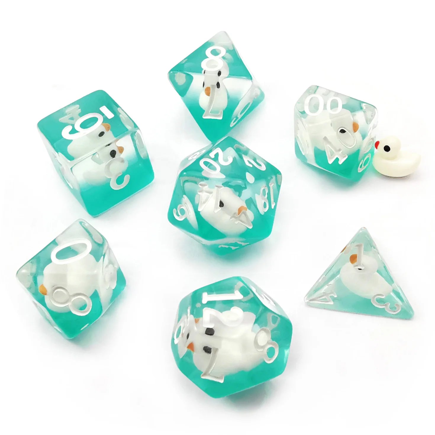 Bescon Swimming WhiteDuck RPG Dice Set of 7,  Novelty White Duck Polyhedral Game Dice set