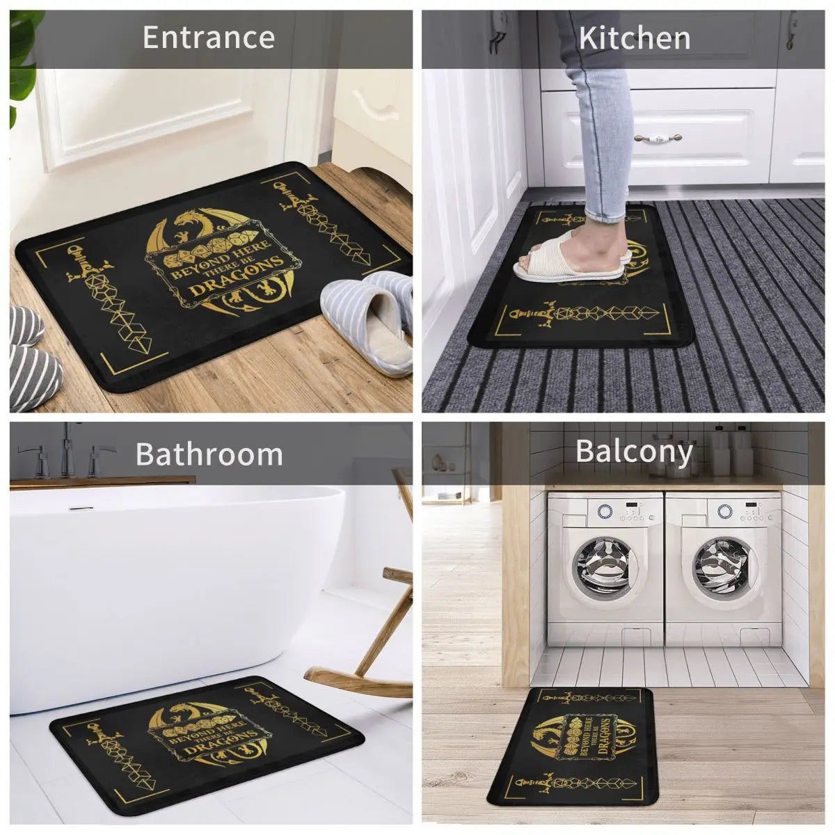 Beyond Here There Be Dragons Bathroom Non-Slip Carpet Dnd Game Bedroom Mat Welcome Doormat Floor Decoration Rug