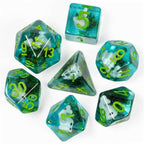 White Fish Seaweed 7-Dice Set w/Green Numbers Dnd Dice Set - 