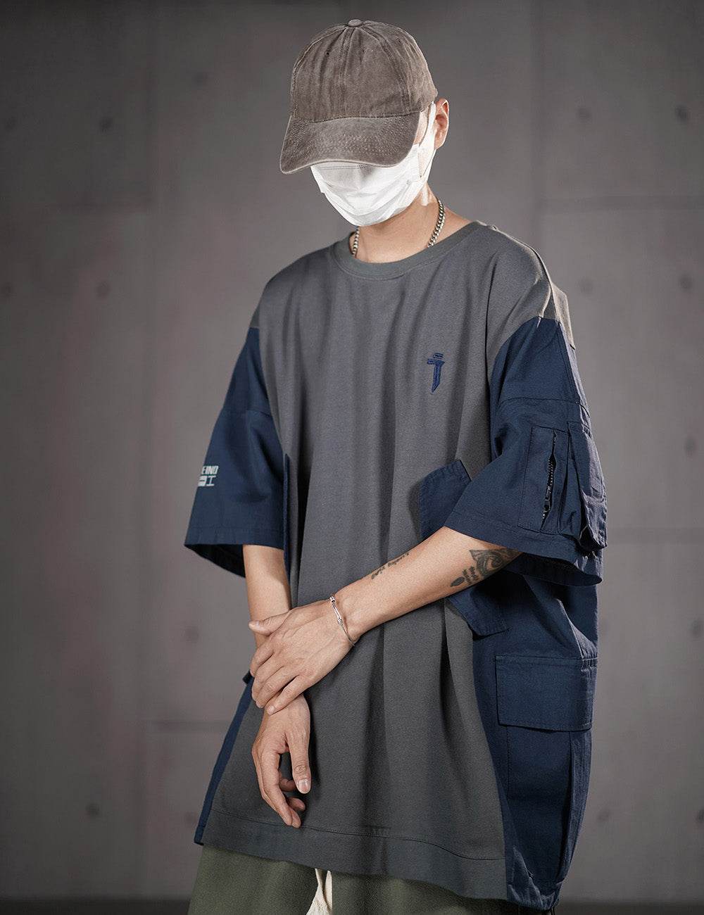 HiT38 Double Patchwork I-Tech Tee - Grey / M