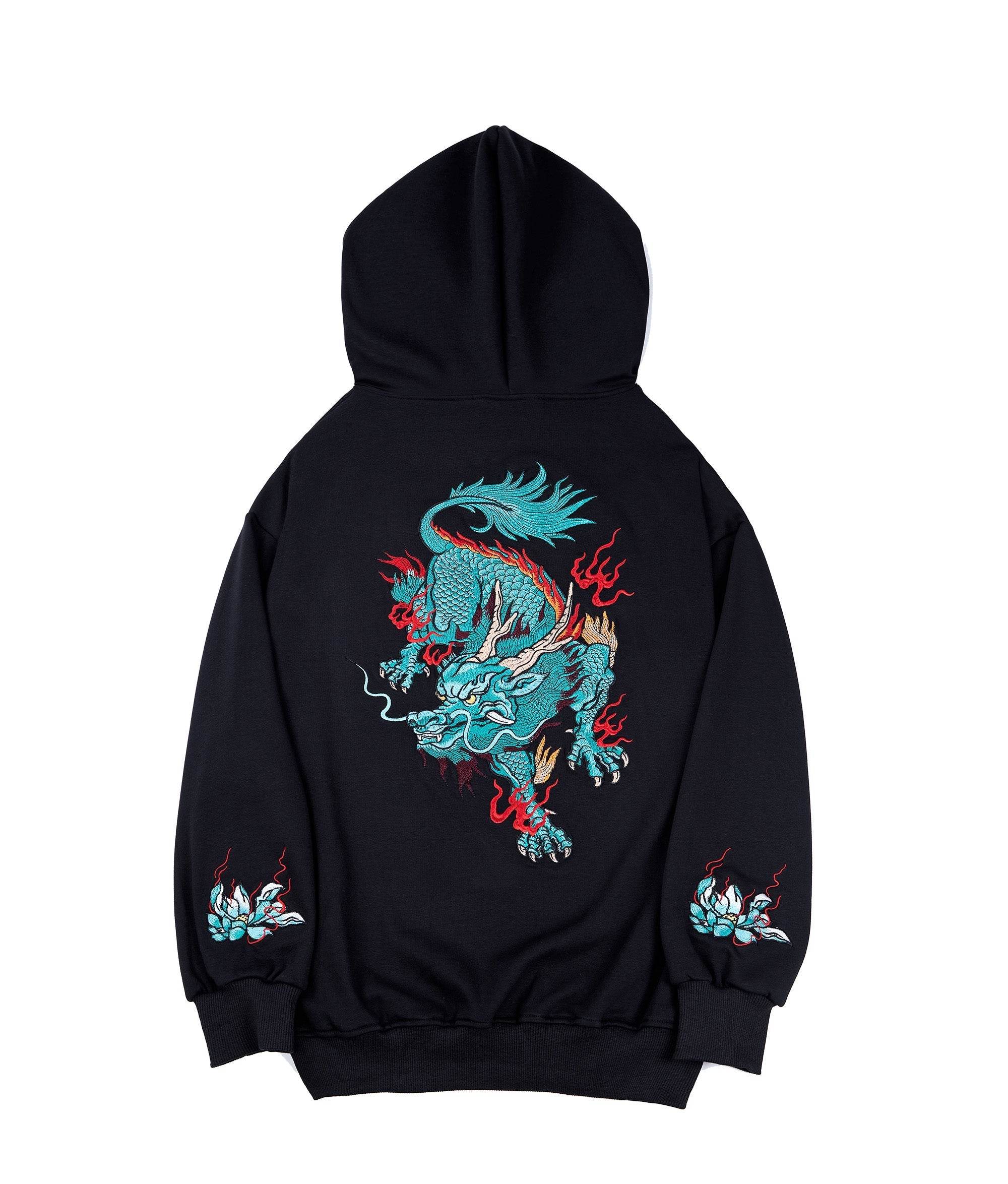 KH9033 Blue Kirin Embroidery Hoodie - Black / S