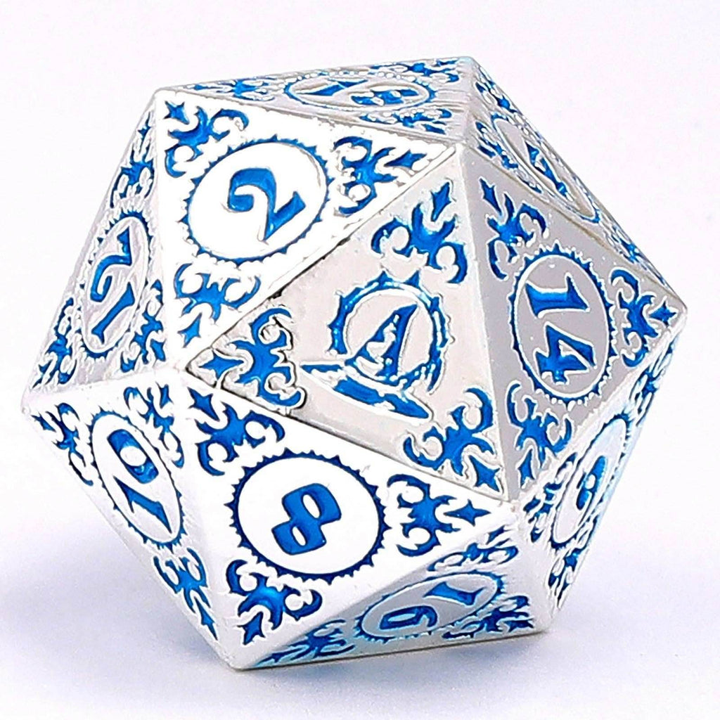 Wizard Solid Metal Polyhedral Dice Set - Silver with Blue - 