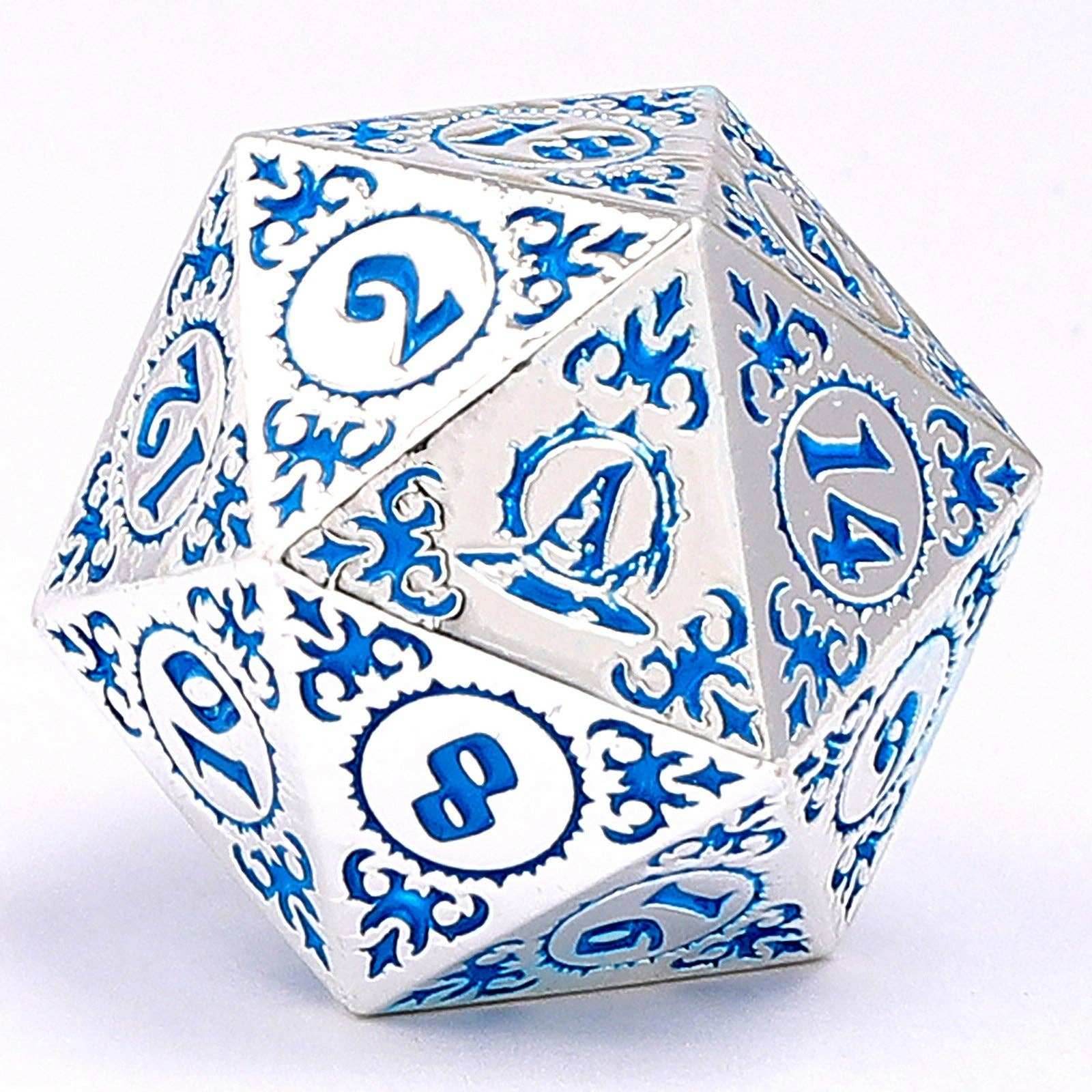 Wizard Solid Metal Polyhedral Dice Set - Silver with Blue - 