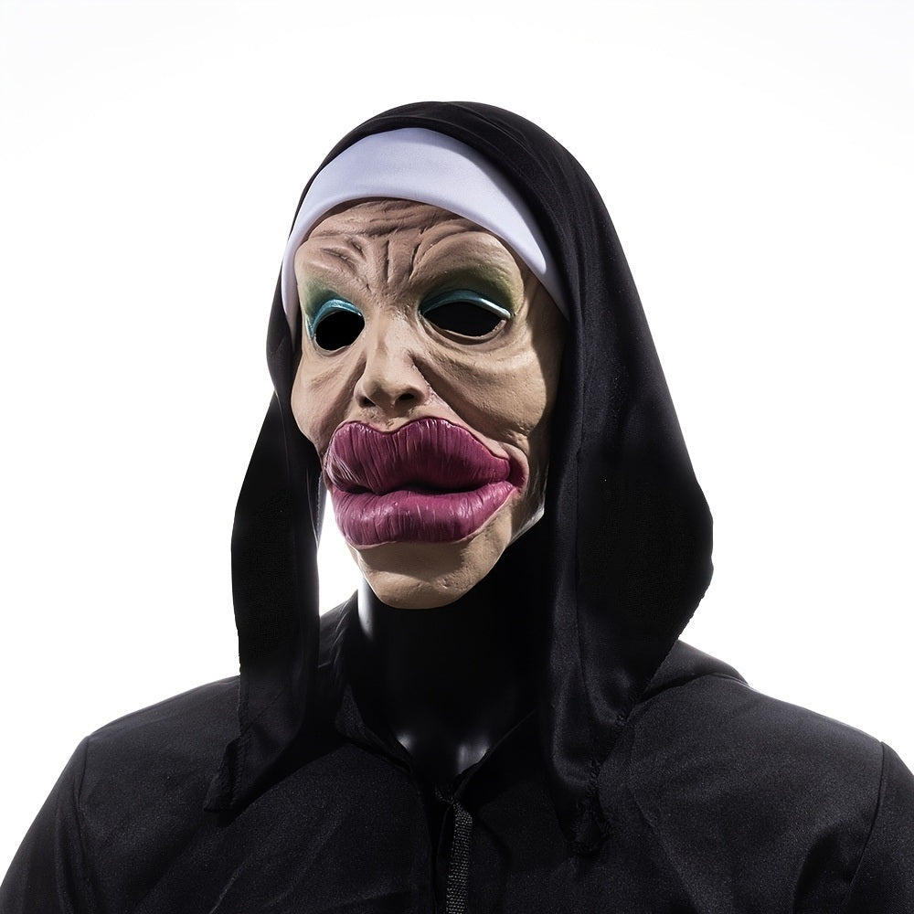 Big Lips Nun Mask Funny Sexy Huge Mouth Witch Headgear Cosplay Headscarf Halloween Carnival Party Costume Props