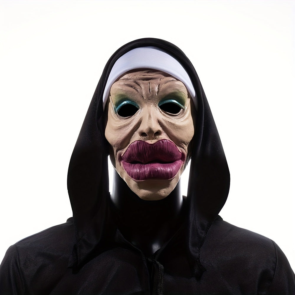 Big Lips Nun Mask Funny Sexy Huge Mouth Witch Headgear Cosplay Headscarf Halloween Carnival Party Costume Props