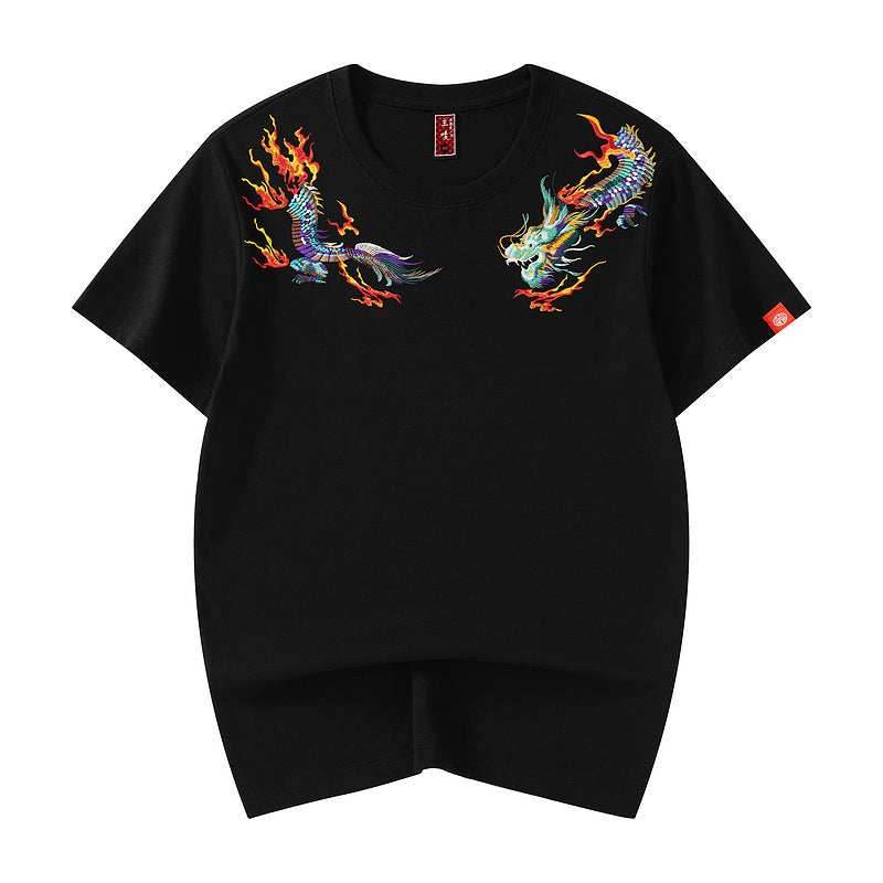 KH727 Flying Dragons Embroidery Tee - Black / S