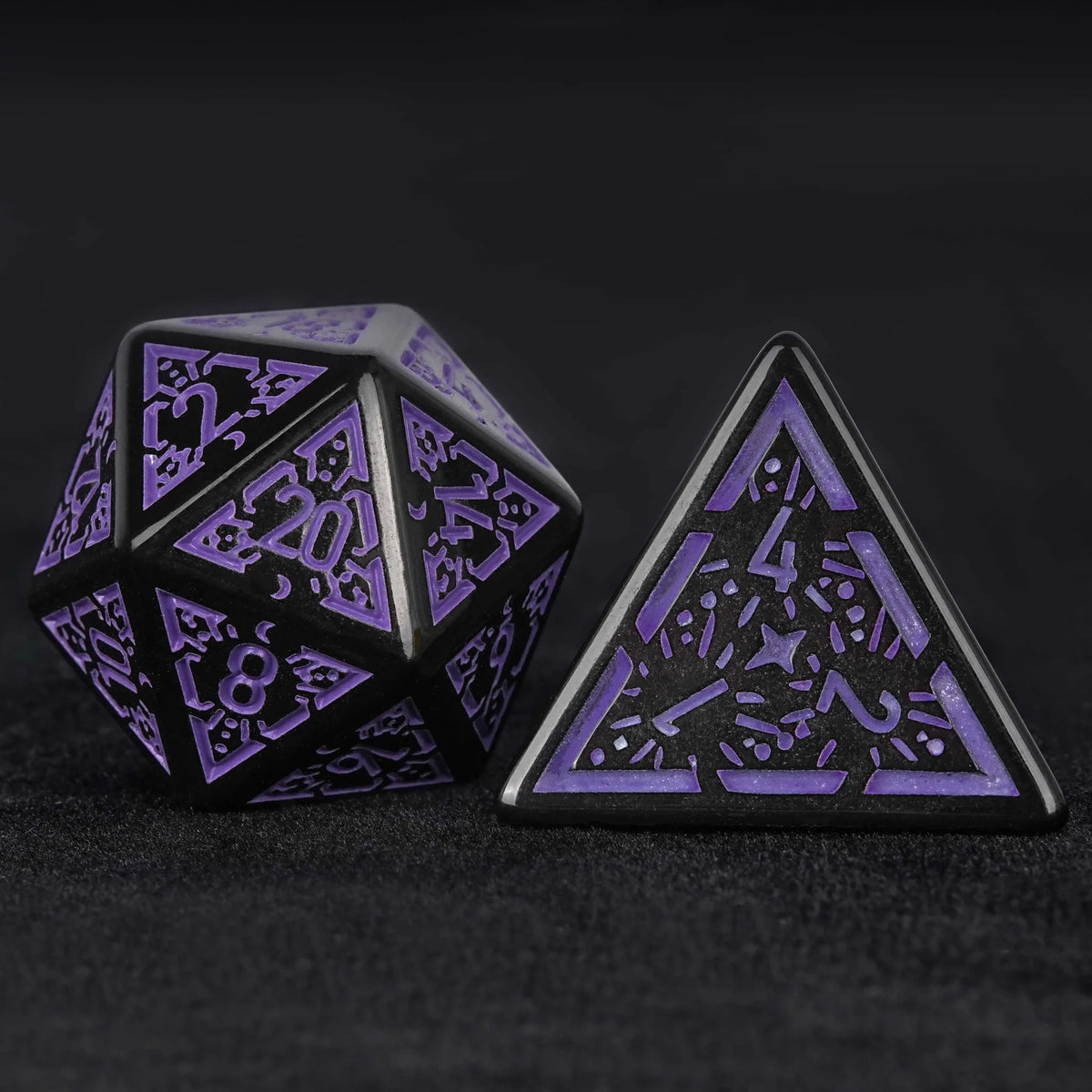 Black and purple rune acrylic DND dice set