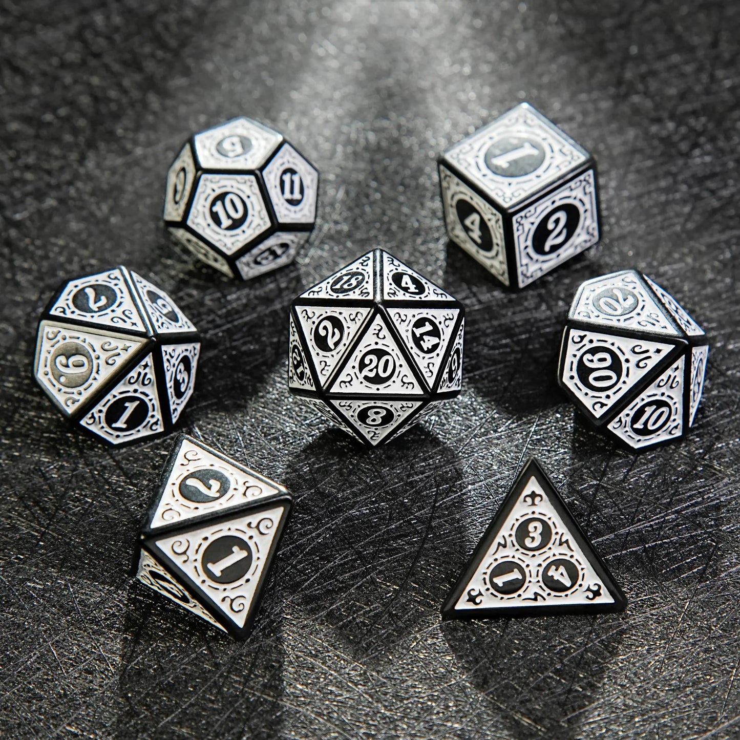 Black and White Elegant Acrylic DND Dice Set - Gothic Baroque