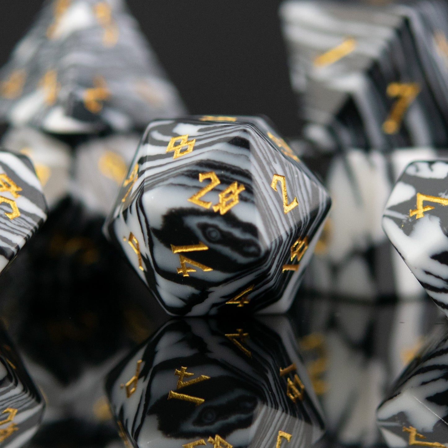 Black and White Malachite Dice Set