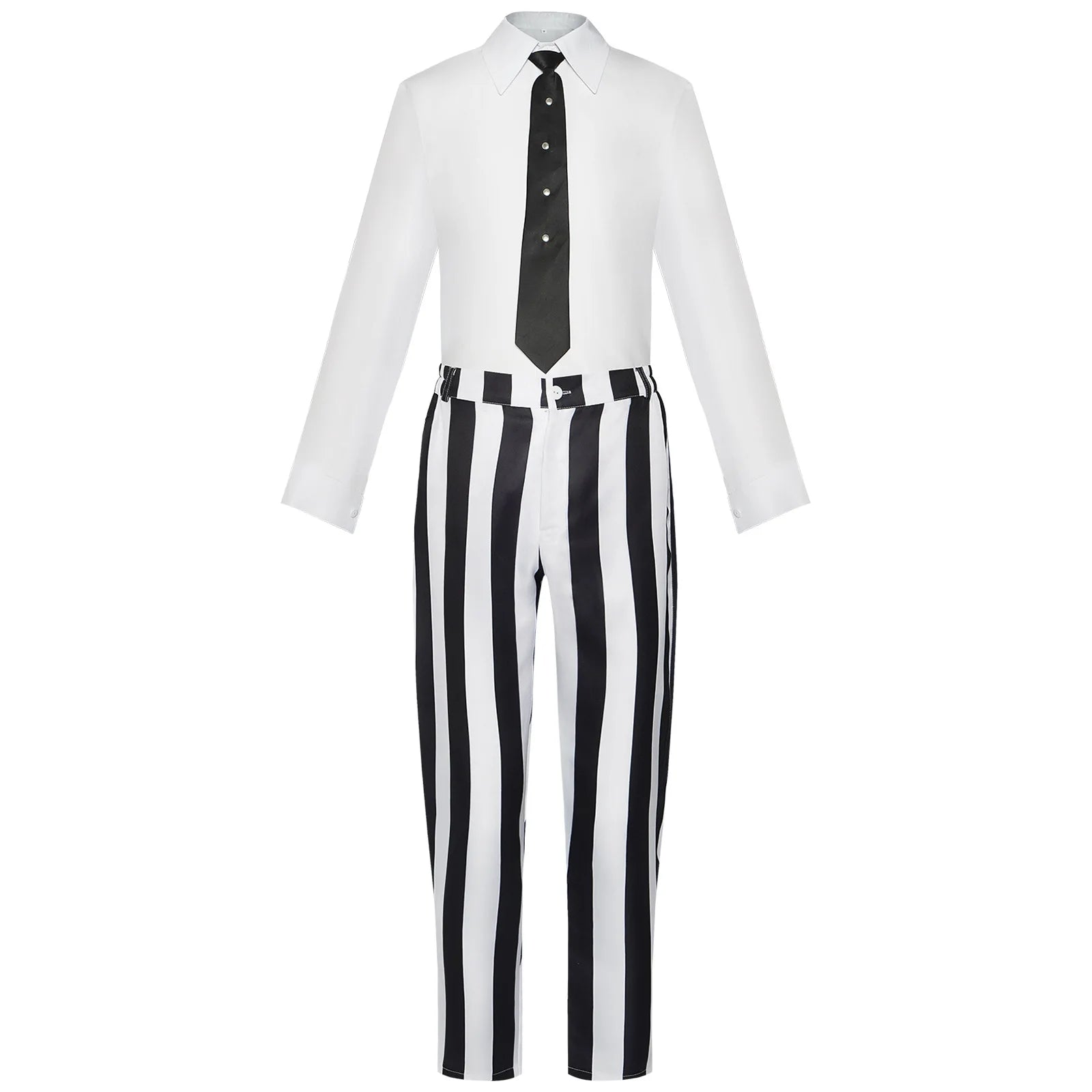 Black and White Striped Suit Jacket Shirt Pants Uniform Halloween Party Outfits for Adult Men Cosplay