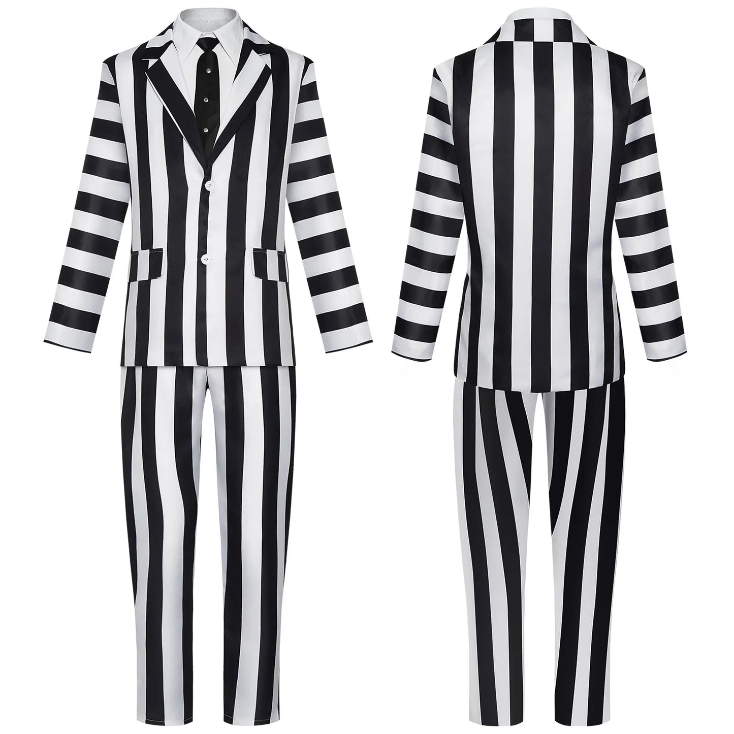 Black and White Striped Suit Jacket Shirt Pants Uniform Halloween Party Outfits for Adult Men Cosplay