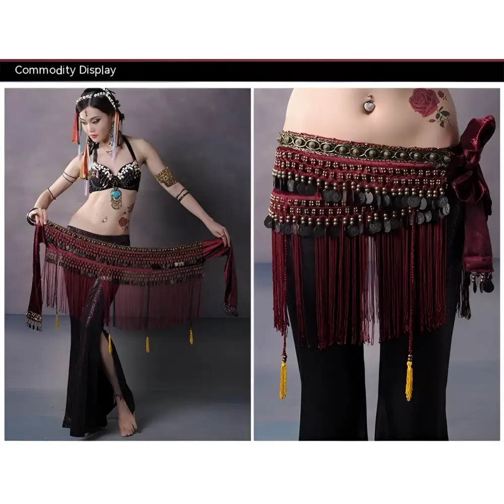 Belly Dance Waist Scarf Performance Tassel Hip Scarf Ethnic Tribe Dance Costume Belly Dance Waist Chain