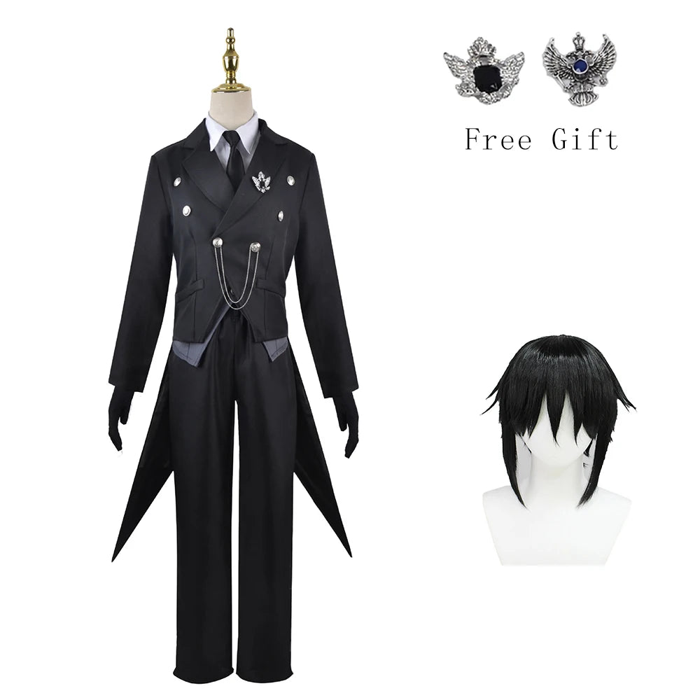 Black Butler Cosplay Japanese Anime Kuroshitsuji Sebastian Michaelis Cosplay Costume Unisex Uniforms 8 piece with Tattoo Sticker