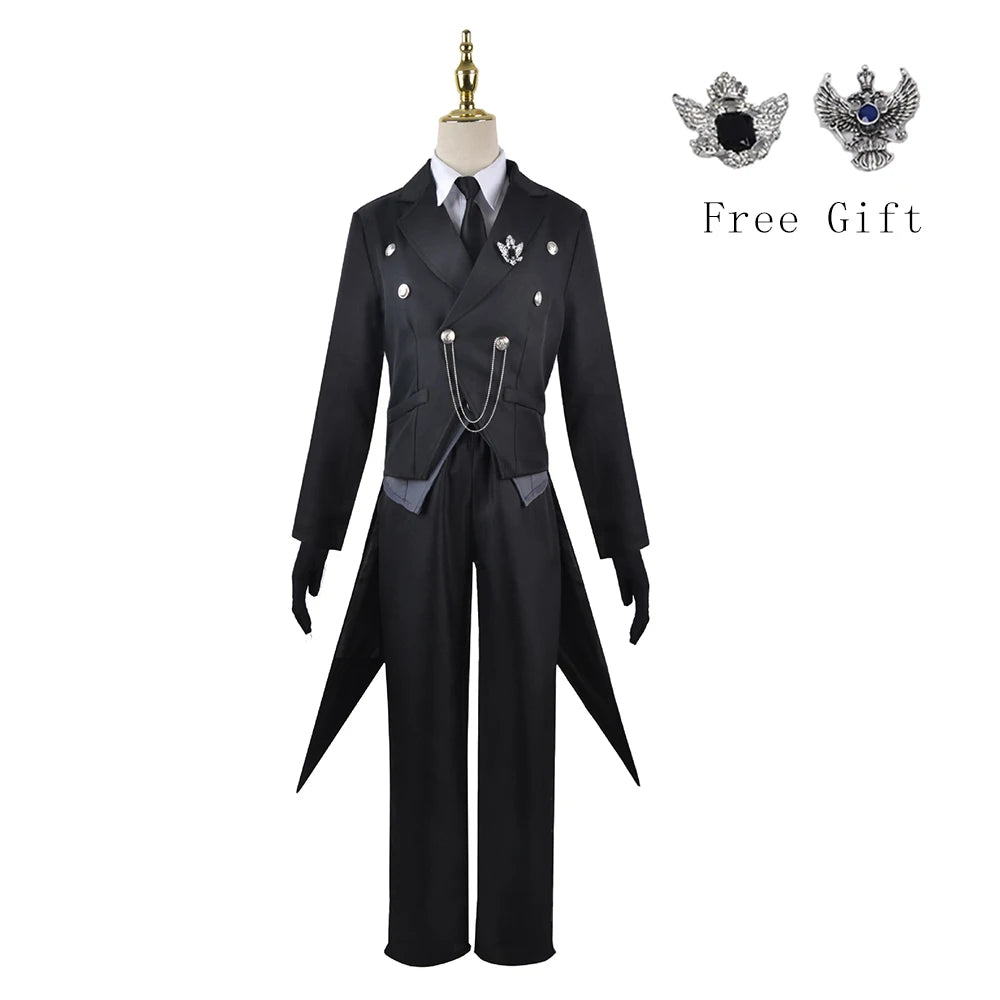 Black Butler Cosplay Japanese Anime Kuroshitsuji Sebastian Michaelis Cosplay Costume Unisex Uniforms 8 piece with Tattoo Sticker