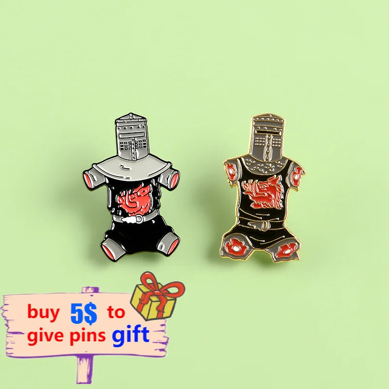 Black Knight Enamel Pins Custom Never-say-die Brooch Pin Shirt Black Flesh Wound Badge for Bag Lapel Jewelry Gift Friends