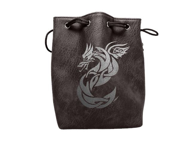 Black Leather Lite Celtic Knot Dragon Design Self-Standing Large Dice Bag