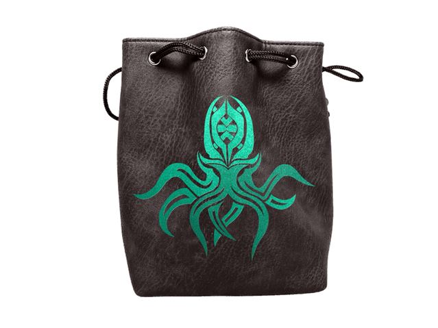 Black Leather Lite Cthulhu Design Self-Standing Large Dice Bag