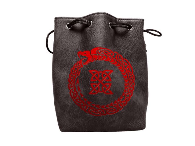 Black Leather Lite Ouroboros Design Self-Standing Large Dice Bag