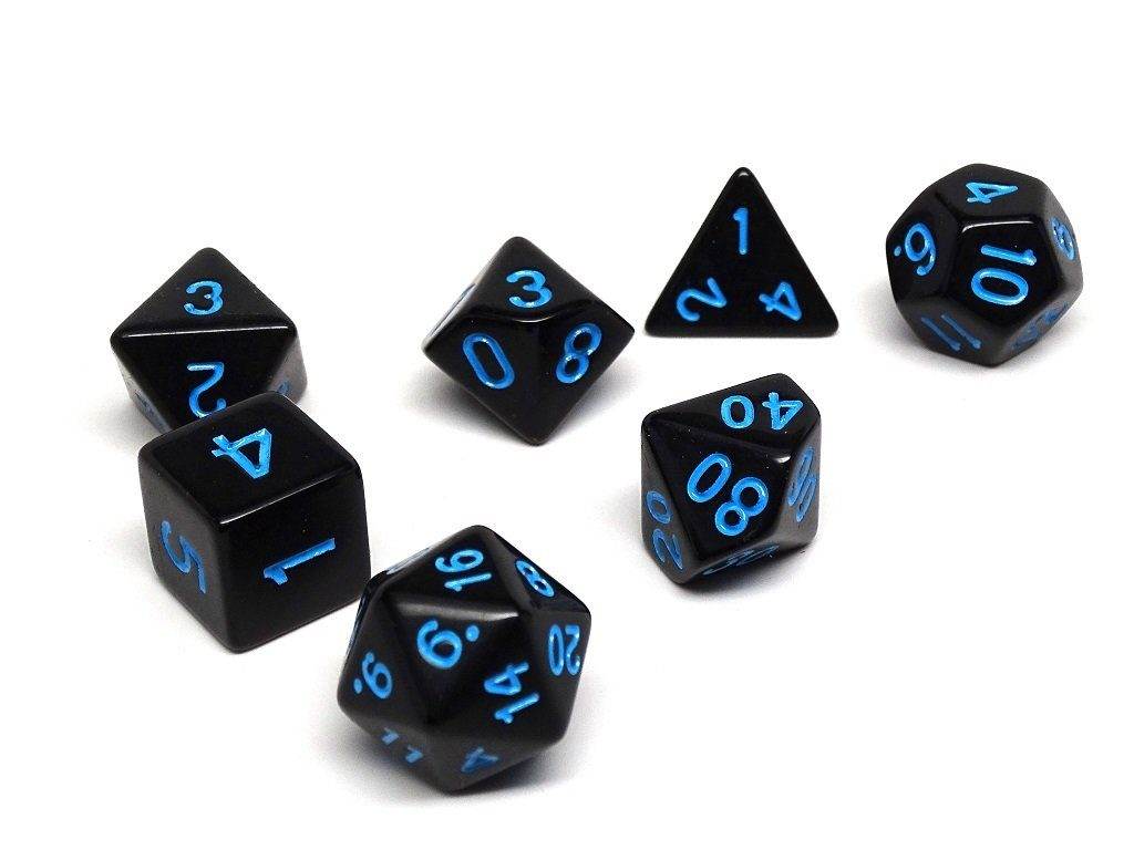 Black Opaque with Blue Numbering Dice Collection - 7 Piece Set - 