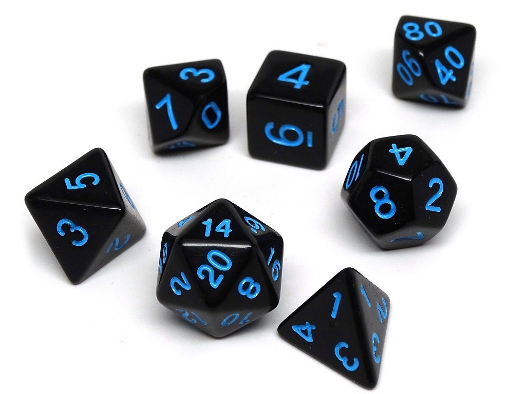 Black Opaque with Blue Numbering Dice Collection - 7 Piece Set