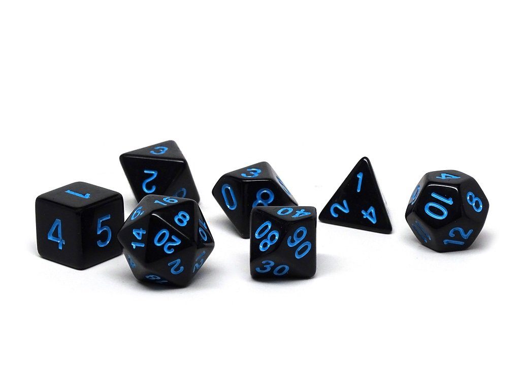 Black Opaque with Blue Numbering Dice Collection - 7 Piece Set