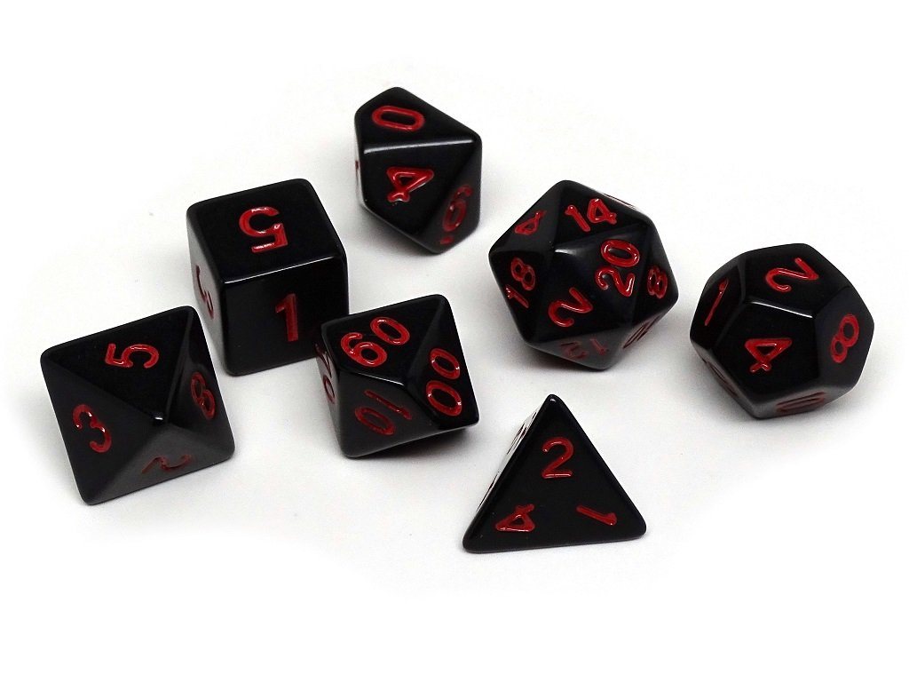 Black Opaque with Red Numbering Dice Collection - 7 Piece Set