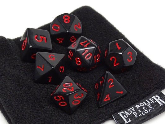 Black Opaque with Red Numbering Dice Collection - 7 Piece Set