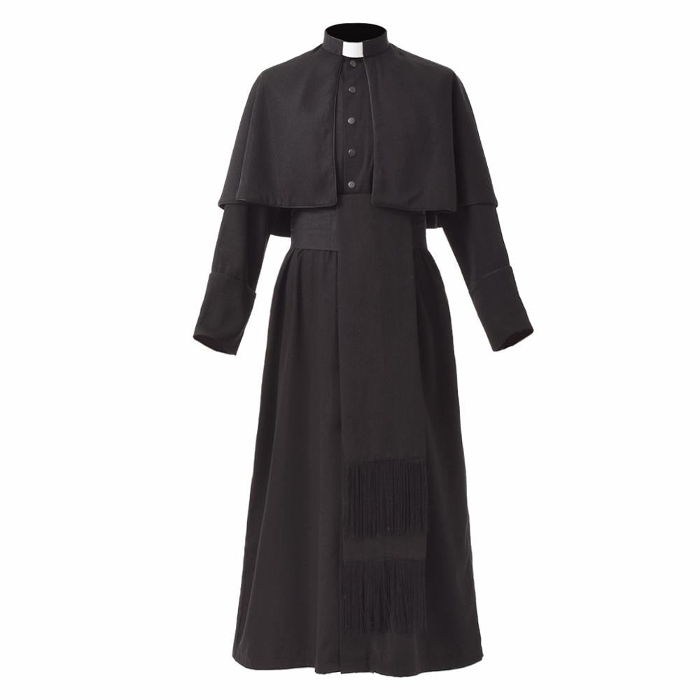 Black Priest Cassock Adult Catholic Roman Soutane Pope Missionary Uniform Medieval Clergy Robe