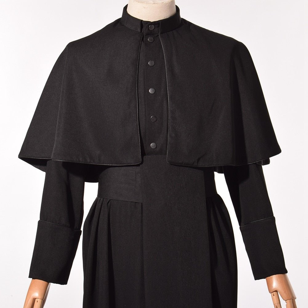 Black Priest Cassock Adult Catholic Roman Soutane Pope Missionary Uniform Medieval Clergy Robe