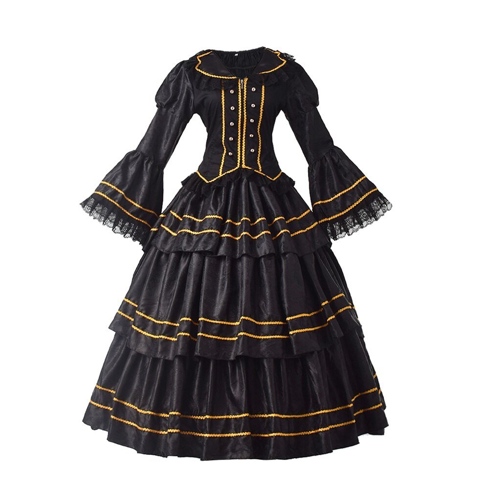 Black Rococo Dress Medieval Vintage Gothic Court Ball Gown Costume