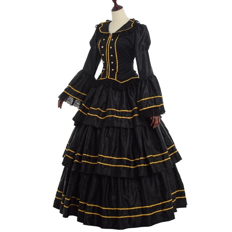 Black Rococo Dress Medieval Vintage Gothic Court Ball Gown Costume