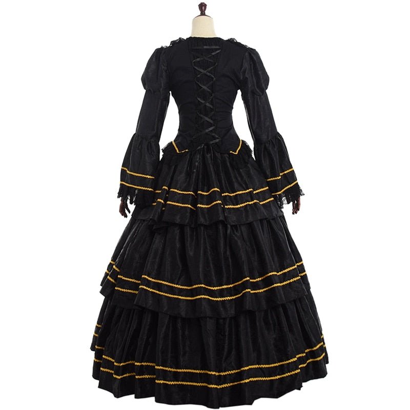 Black Rococo Dress Medieval Vintage Gothic Court Ball Gown Costume