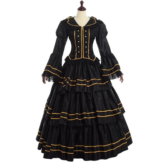 Black Rococo Dress Medieval Vintage Gothic Court Ball Gown Costume